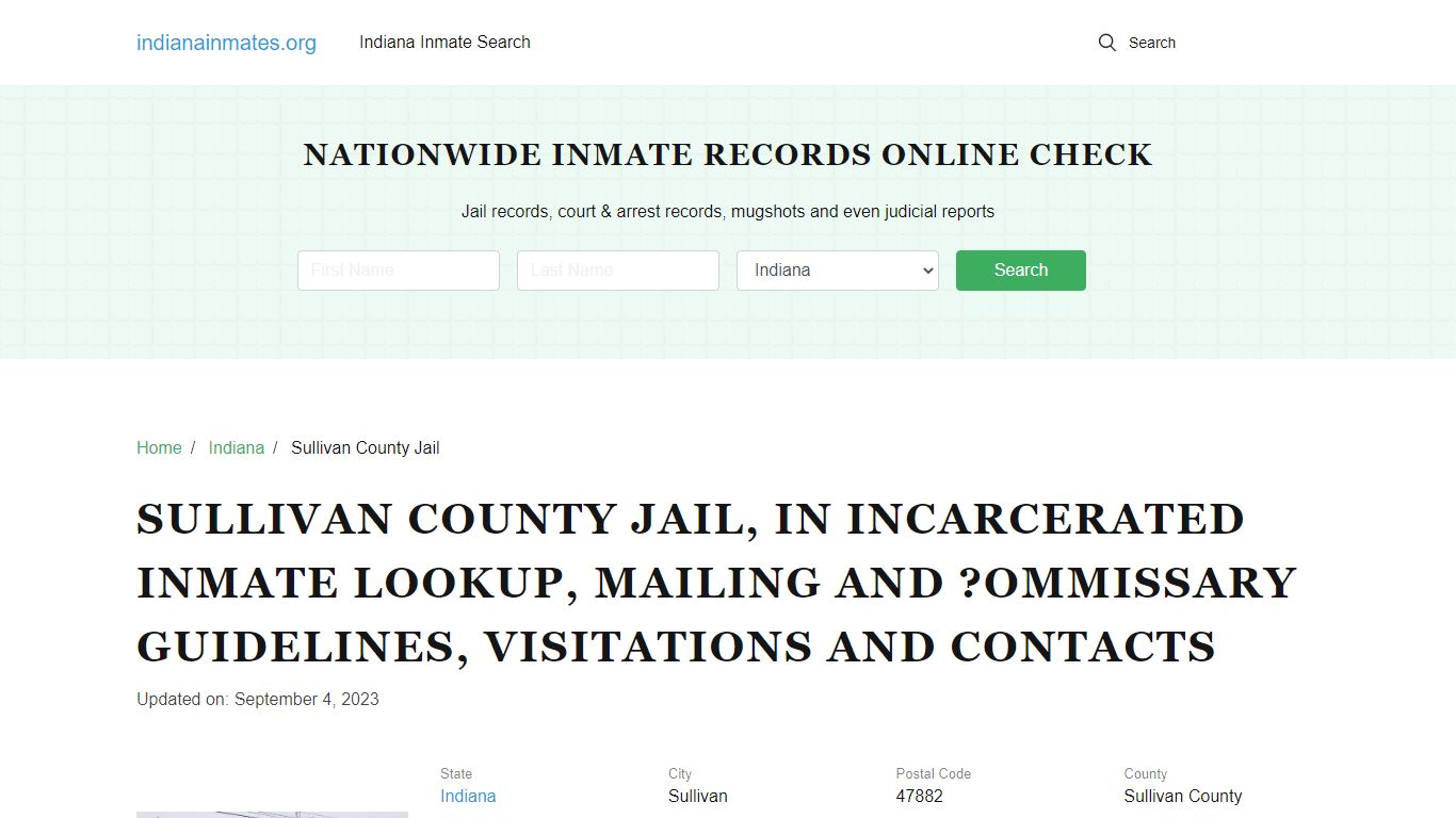 Sullivan County Jail, IN Incarcerated Inmate Lookup, Mailing and ...